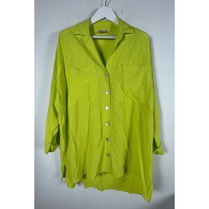 Show Me Your Mumu Lime Green Textured Oversized Button-Up Shirt Medium Pockets